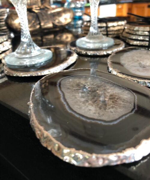 Black Agate Silver Edge, Gilded, Microcrystalline Quartz Premium Coasters (Set of 4) Gift - Image 5