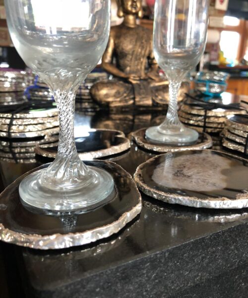 Black Agate Silver Edge, Gilded, Microcrystalline Quartz Premium Coasters (Set of 4) Gift - Image 7