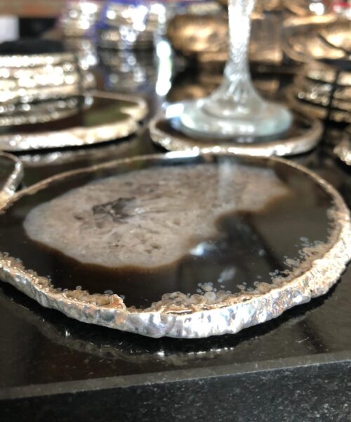 Black Agate Silver Edge, Gilded, Microcrystalline Quartz Premium Coasters (Set of 4) Gift - Image 9