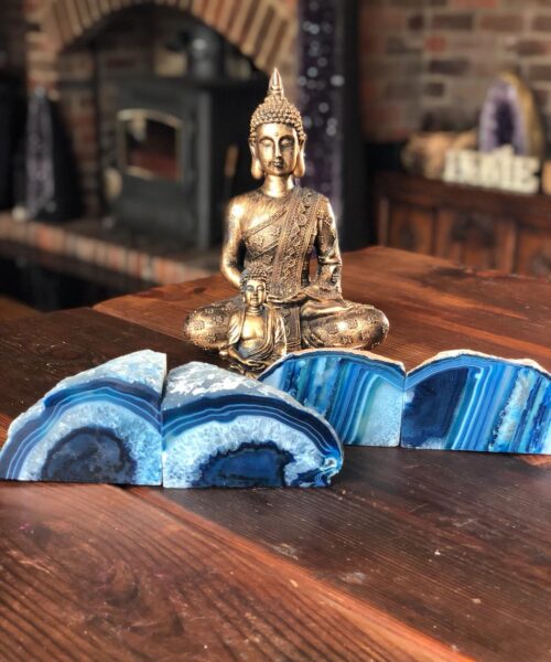 Blue Agate Natural Edge Microcrystalline Quartz Premium Bookends Ornament Gift - Image 3