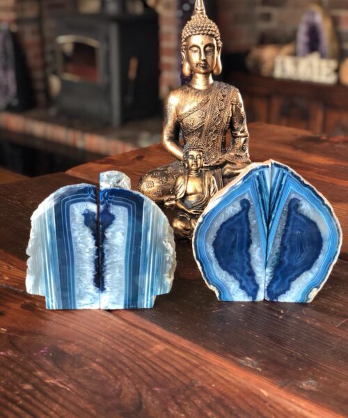 Blue Agate Natural Edge Microcrystalline Quartz Premium Bookends Ornament Gift - Image 4