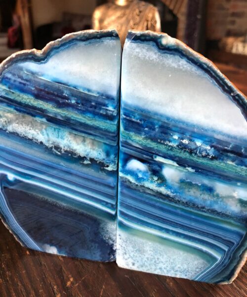 Blue Agate Natural Edge Microcrystalline Quartz Premium Bookends Ornament Gift - Image 6