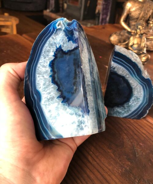 Blue Agate Natural Edge Microcrystalline Quartz Premium Bookends Ornament Gift - Image 7