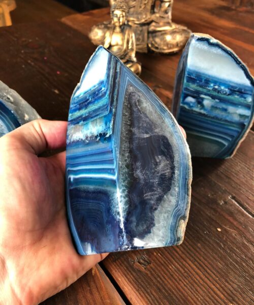 Blue Agate Natural Edge Microcrystalline Quartz Premium Bookends Ornament Gift - Image 9