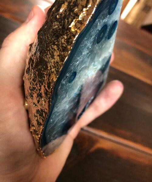 Blue Agate 24ct Gold Edge Microcrystalline Quartz Premium Bookends Ornament Gift - Image 11