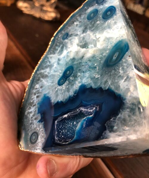 Blue Agate 24ct Gold Edge Microcrystalline Quartz Premium Bookends Ornament Gift - Image 12