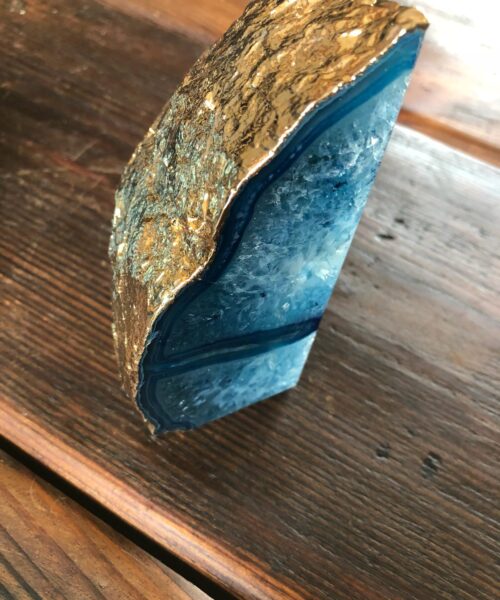 Blue Agate 24ct Gold Edge Microcrystalline Quartz Premium Bookends Ornament Gift - Image 13