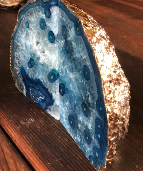 Blue Agate 24ct Gold Edge Microcrystalline Quartz Premium Bookends Ornament Gift - Image 3