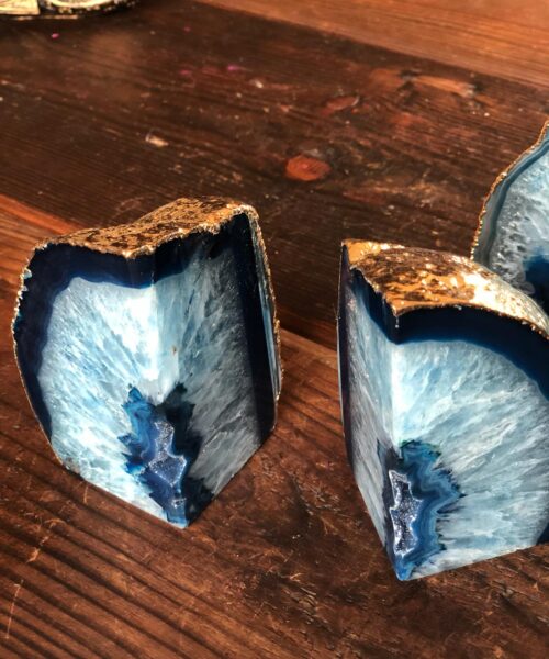 Blue Agate 24ct Gold Edge Microcrystalline Quartz Premium Bookends Ornament Gift - Image 5