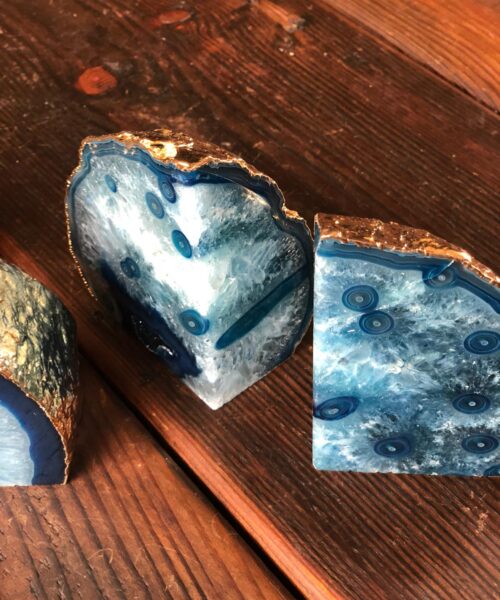Blue Agate 24ct Gold Edge Microcrystalline Quartz Premium Bookends Ornament Gift - Image 6