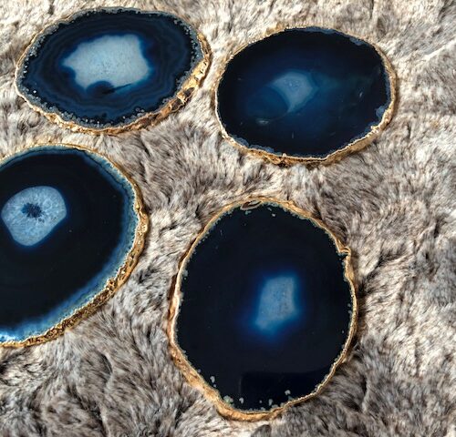 Alternative view of Blue Agate 24ct Gold Edge, Gilded, Microcrystalline Quartz Premium Coasters (Set of 4) Gift