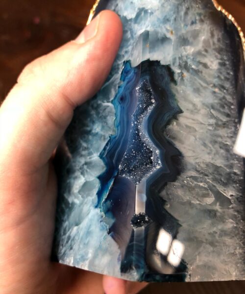 Blue Agate 24ct Gold Edge Microcrystalline Quartz Premium Bookends Ornament Gift - Image 8