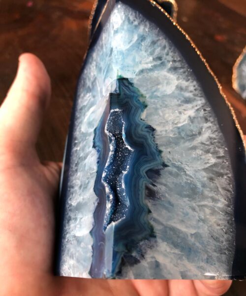 Blue Agate 24ct Gold Edge Microcrystalline Quartz Premium Bookends Ornament Gift - Image 9