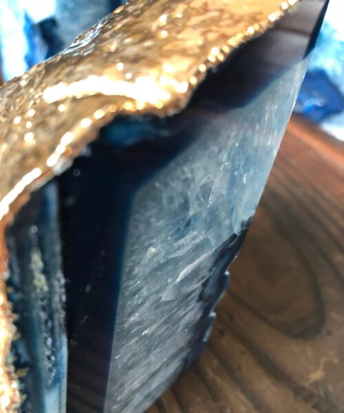 Blue Agate 24ct Gold Edge Microcrystalline Quartz Premium Bookends Ornament Gift - Image 10