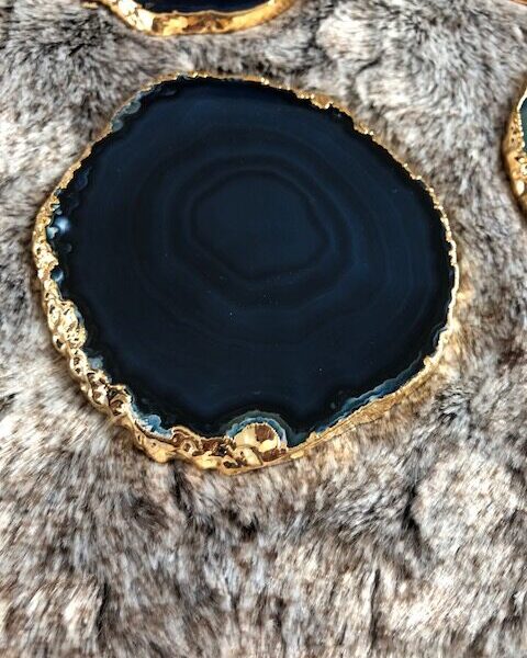 Blue Agate 24ct Gold Edge, Gilded, Microcrystalline Quartz Premium Coasters (Set of 4) Gift - Image 10