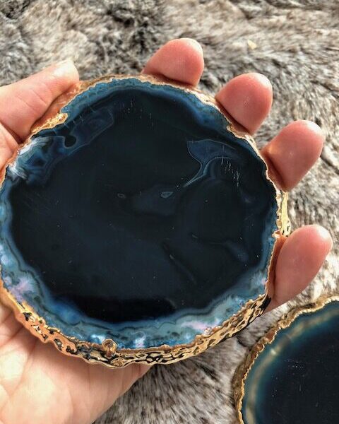 Blue Agate 24ct Gold Edge, Gilded, Microcrystalline Quartz Premium Coasters (Set of 4) Gift - Image 9