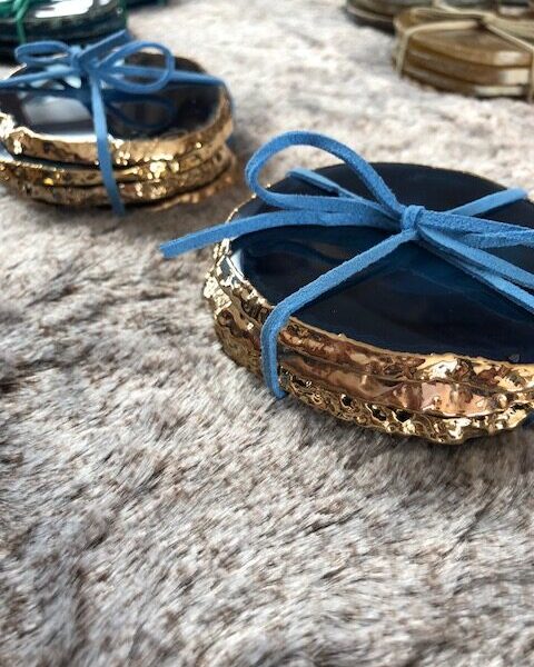 Blue Agate 24ct Gold Edge, Gilded, Microcrystalline Quartz Premium Coasters (Set of 4) Gift - Image 7