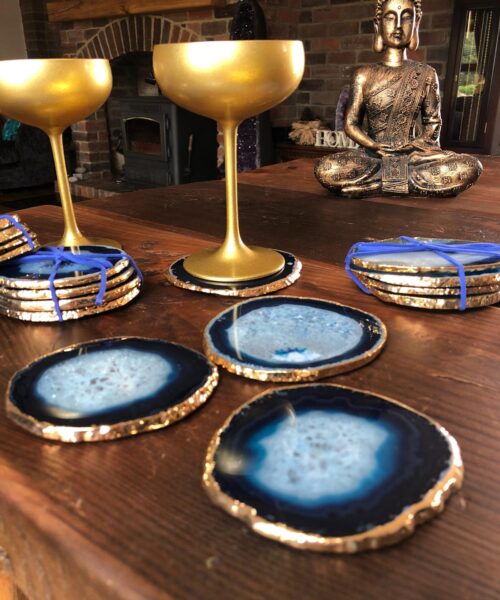Blue Agate 24ct Gold Edge, Gilded, Microcrystalline Quartz Premium Coasters (Set of 4) Gift - Image 21