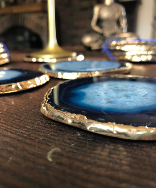 Blue Agate 24ct Gold Edge, Gilded, Microcrystalline Quartz Premium Coasters (Set of 4) Gift - Image 19