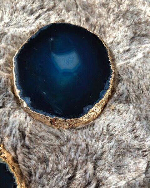 Blue Agate 24ct Gold Edge, Gilded, Microcrystalline Quartz Premium Coasters (Set of 4) Gift - Image 3