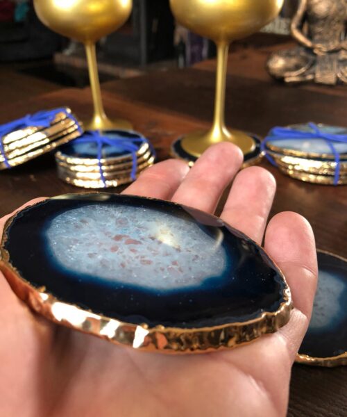 Blue Agate 24ct Gold Edge, Gilded, Microcrystalline Quartz Premium Coasters (Set of 4) Gift - Image 25