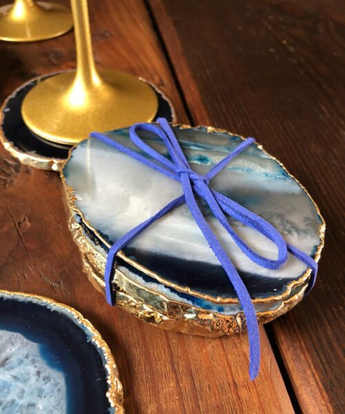 Blue Agate 24ct Gold Edge, Gilded, Microcrystalline Quartz Premium Coasters (Set of 4) Gift - Image 26