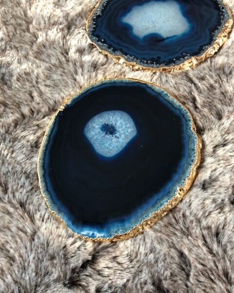 Blue Agate 24ct Gold Edge, Gilded, Microcrystalline Quartz Premium Coasters (Set of 4) Gift - Image 12
