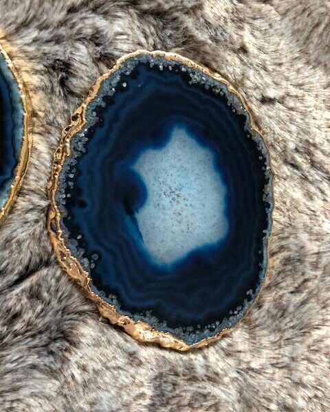 Blue Agate 24ct Gold Edge, Gilded, Microcrystalline Quartz Premium Coasters (Set of 4) Gift - Image 13