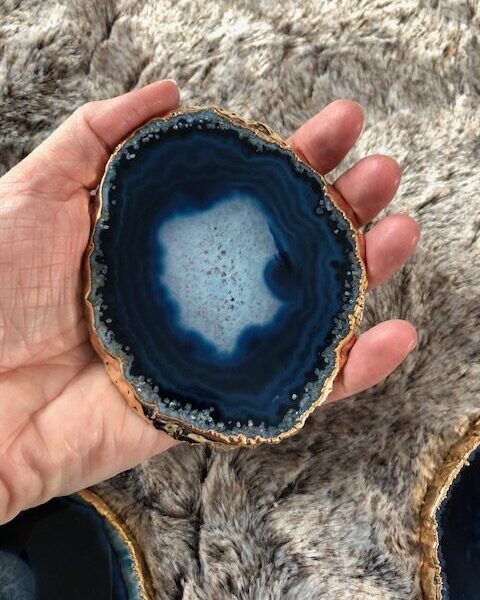 Blue Agate 24ct Gold Edge, Gilded, Microcrystalline Quartz Premium Coasters (Set of 4) Gift - Image 5