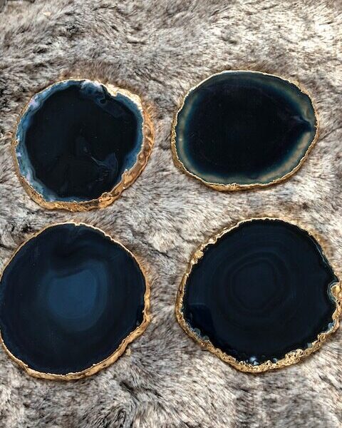 Blue Agate 24ct Gold Edge, Gilded, Microcrystalline Quartz Premium Coasters (Set of 4) Gift - Image 6
