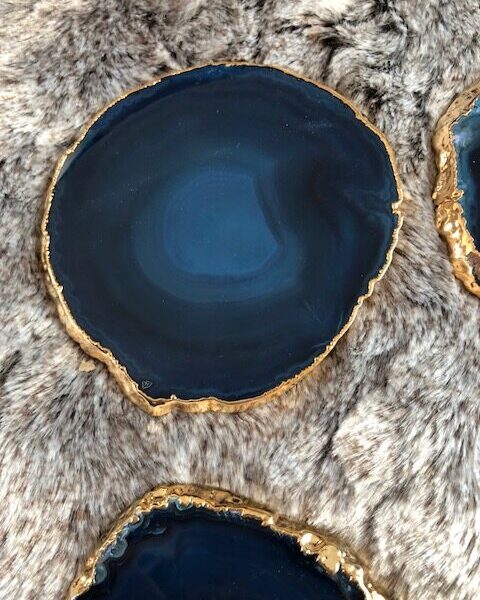 Blue Agate 24ct Gold Edge, Gilded, Microcrystalline Quartz Premium Coasters (Set of 4) Gift - Image 16