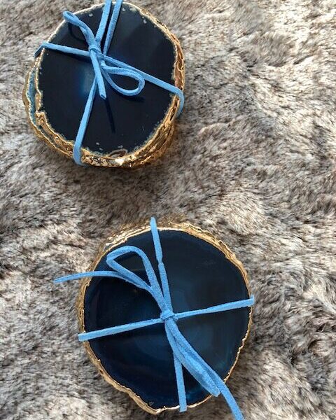 Blue Agate 24ct Gold Edge, Gilded, Microcrystalline Quartz Premium Coasters (Set of 4) Gift - Image 18