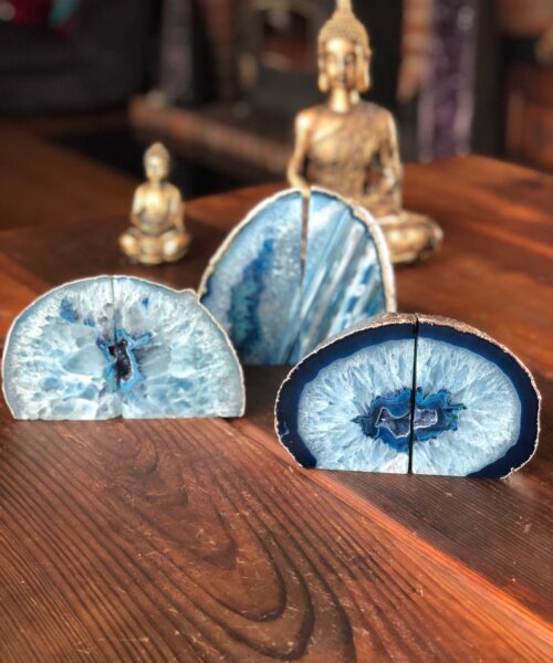 Alternative view of Blue Agate Silver Edge Microcrystalline Quartz Premium Bookends Ornament Gift