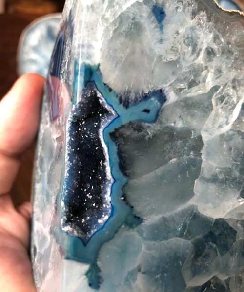 Blue Agate Silver Edge Microcrystalline Quartz Premium Bookends Ornament Gift - Image 11