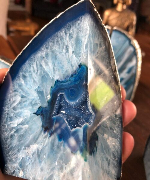 Blue Agate Silver Edge Microcrystalline Quartz Premium Bookends Ornament Gift - Image 12