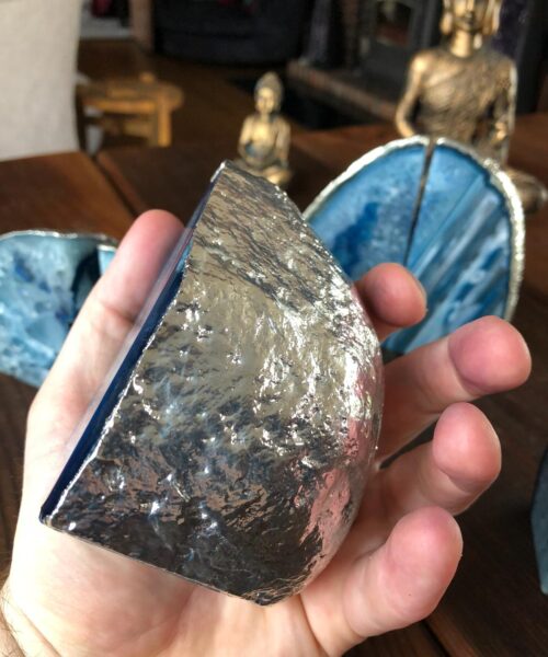 Blue Agate Silver Edge Microcrystalline Quartz Premium Bookends Ornament Gift - Image 13