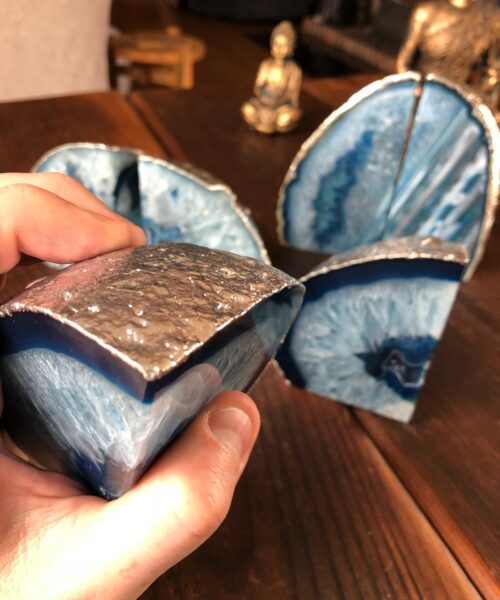 Blue Agate Silver Edge Microcrystalline Quartz Premium Bookends Ornament Gift - Image 15