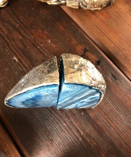 Blue Agate Silver Edge Microcrystalline Quartz Premium Bookends Ornament Gift - Image 16