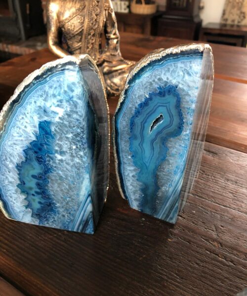 Blue Agate Silver Edge Microcrystalline Quartz Premium Bookends Ornament Gift - Image 17