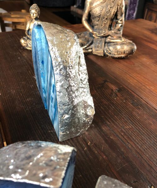 Blue Agate Silver Edge Microcrystalline Quartz Premium Bookends Ornament Gift - Image 18