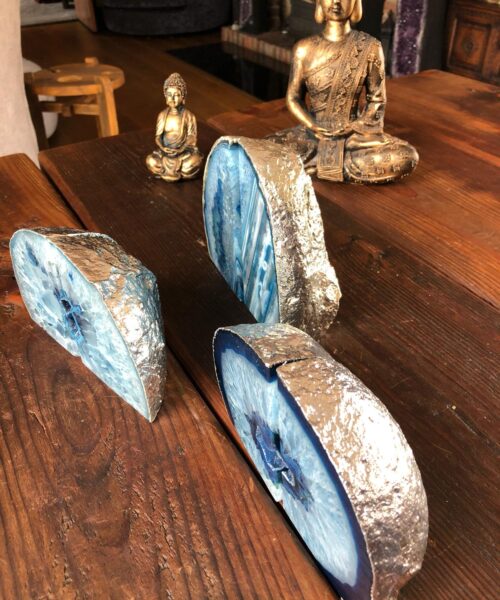 Blue Agate Silver Edge Microcrystalline Quartz Premium Bookends Ornament Gift - Image 19