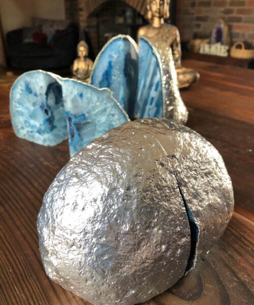 Blue Agate Silver Edge Microcrystalline Quartz Premium Bookends Ornament Gift - Image 20