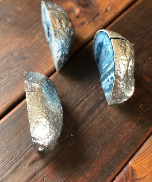 Blue Agate Silver Edge Microcrystalline Quartz Premium Bookends Ornament Gift - Image 4
