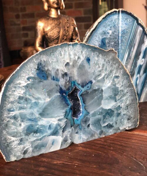 Blue Agate Silver Edge Microcrystalline Quartz Premium Bookends Ornament Gift - Image 5
