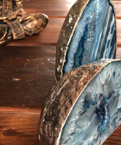 Blue Agate Silver Edge Microcrystalline Quartz Premium Bookends Ornament Gift - Image 6
