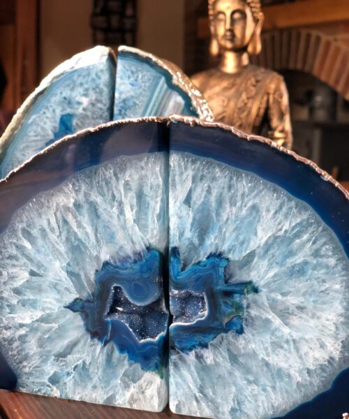 Blue Agate Silver Edge Microcrystalline Quartz Premium Bookends Ornament Gift - Image 7