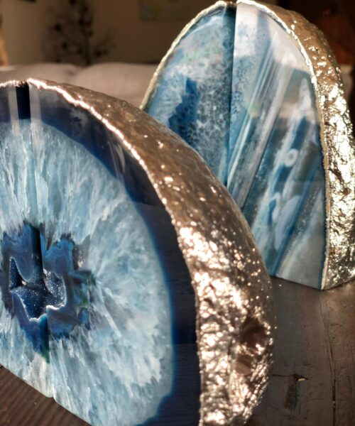 Blue Agate Silver Edge Microcrystalline Quartz Premium Bookends Ornament Gift - Image 8