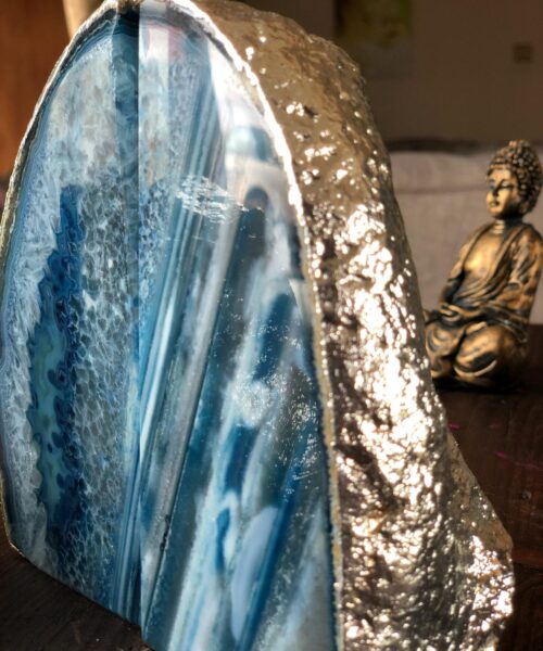Blue Agate Silver Edge Microcrystalline Quartz Premium Bookends Ornament Gift - Image 9