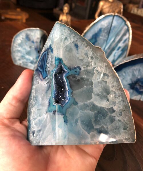 Blue Agate Silver Edge Microcrystalline Quartz Premium Bookends Ornament Gift - Image 10