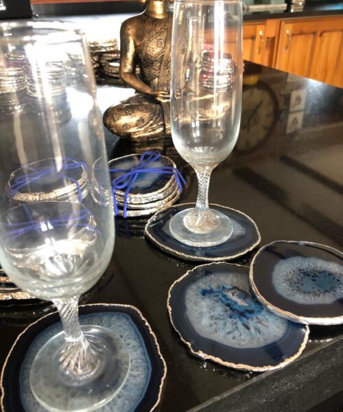 Alternative view of Blue Agate Silver Edge, Gilded, Microcrystalline Quartz Premium Coasters (Set of 4) Gift